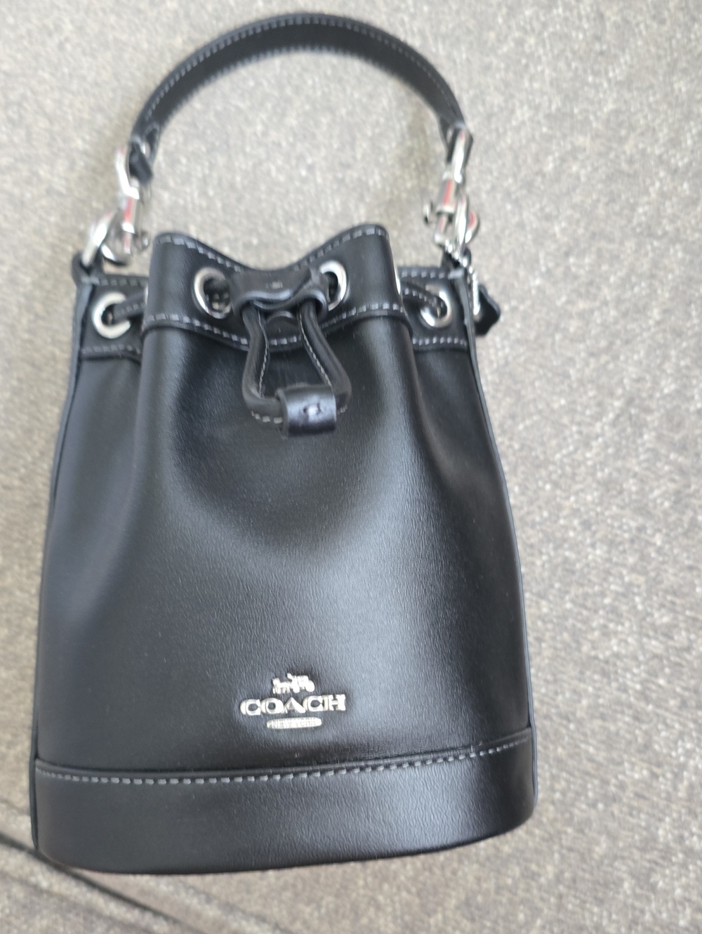 Coach Black Leather Mini Drawstring Bucket Bag